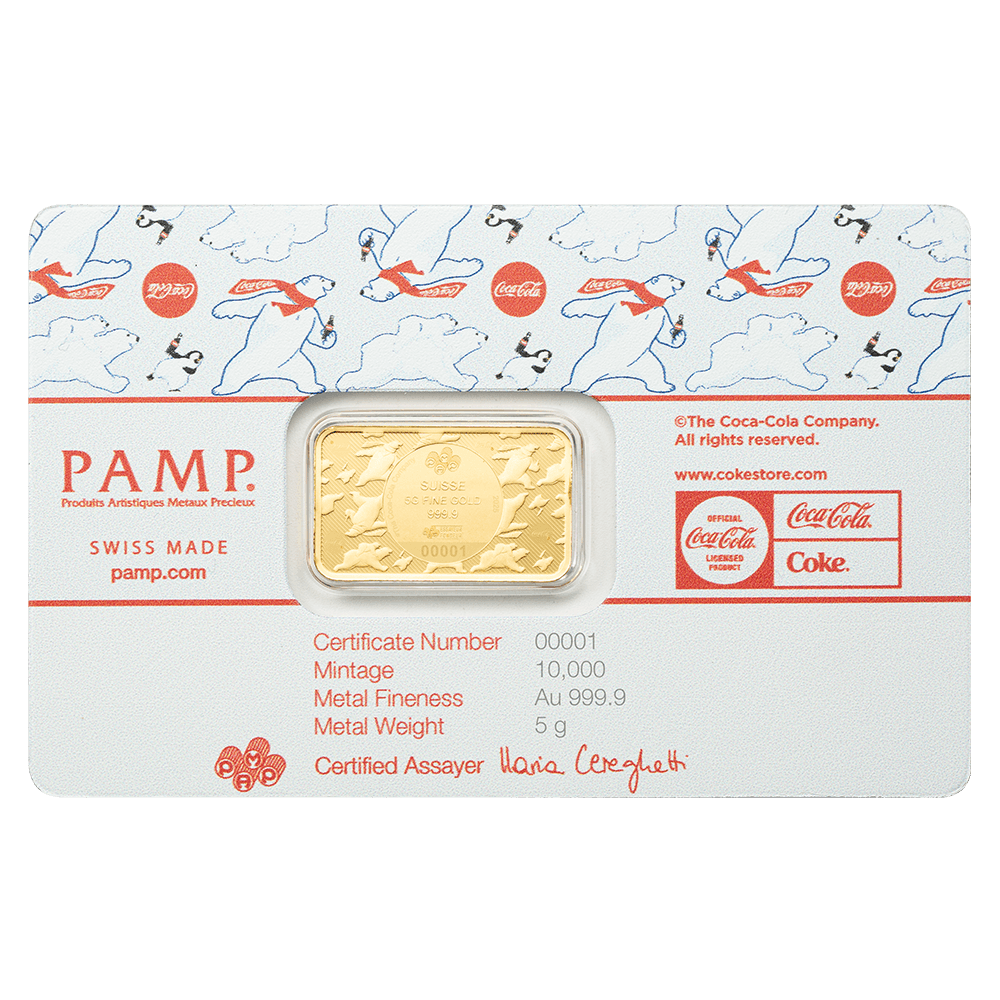 Coca-Cola® Holiday Polar Bears 5g Gold Bar back