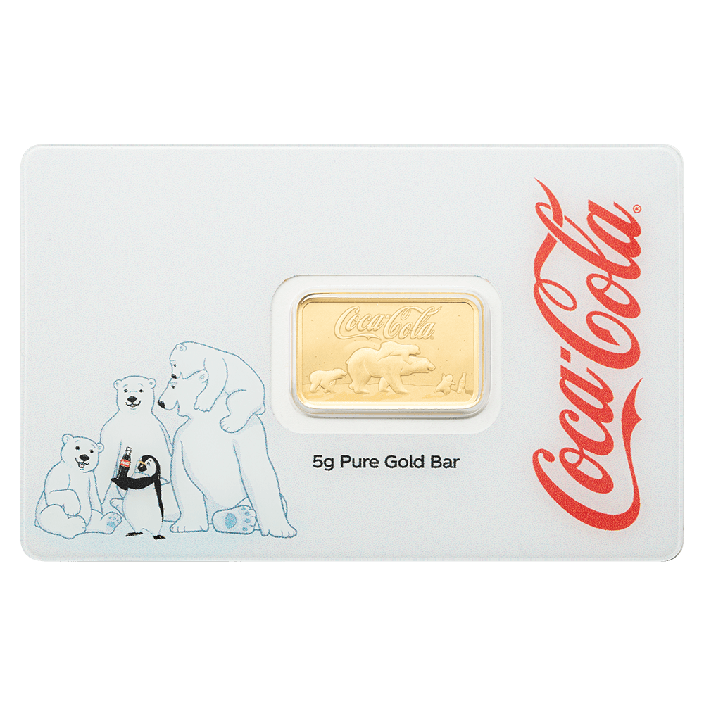 Coca-Cola® Holiday Polar Bears 5g Gold Bar front