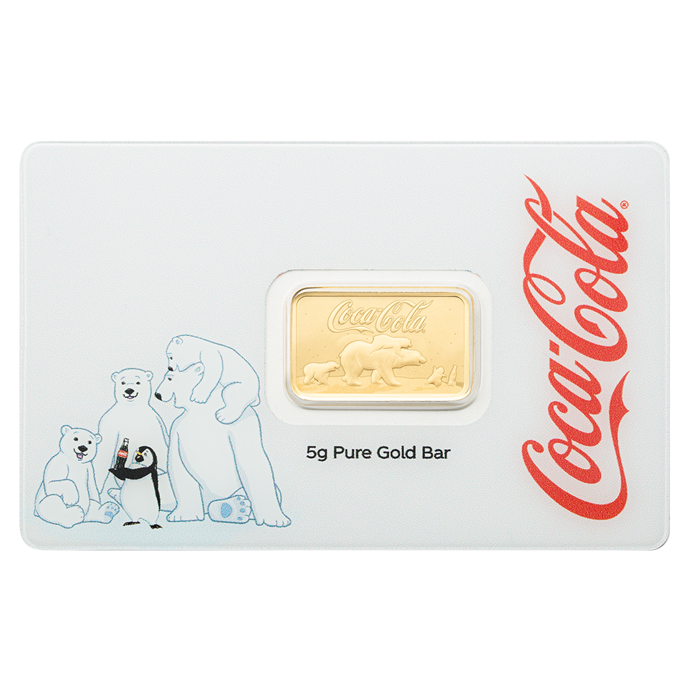 Coca-Cola® Holiday Polar Bears 5g Gold Bar front